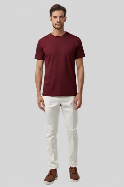 Men's Platinum Maroon solid Round Neck T-shirt