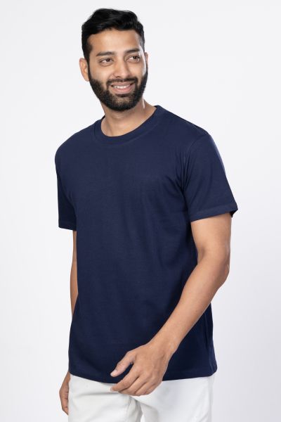 Shleviro Men's Platinum Navy Blue Solid Round Neck T-shirt