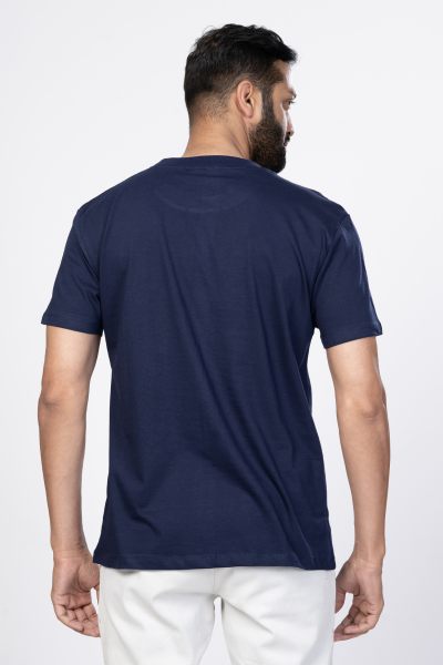 Shleviro Men's Platinum Navy Blue Solid Round Neck T-shirt