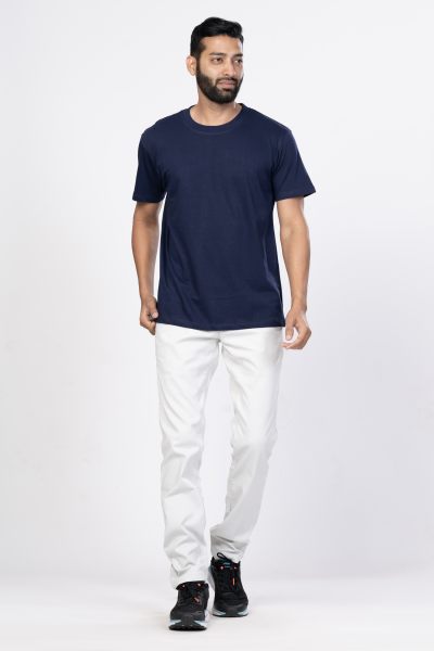 Shleviro Men's Platinum Navy Blue Solid Round Neck T-shirt