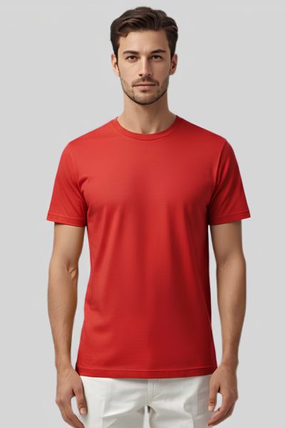  Men~s Platinum Red Solid Round Neck T-shirt