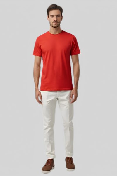 Men's Platinum Red Solid Round Neck T-shirt