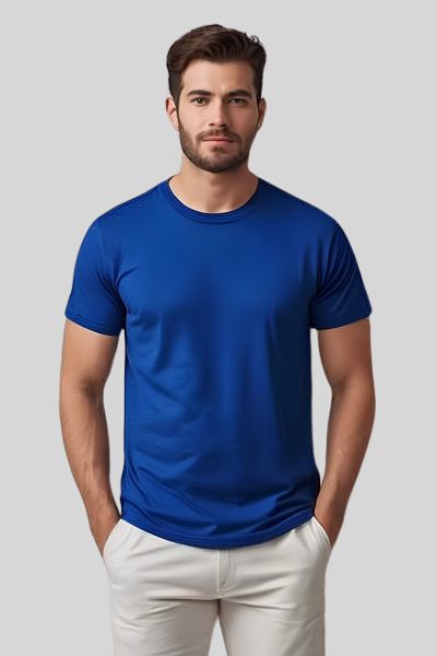  Men~s Platinum Royal Blue solid Round Neck T-shirt