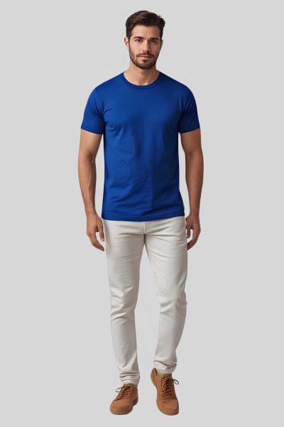 Men's Platinum Royal Blue solid Round Neck T-shirt