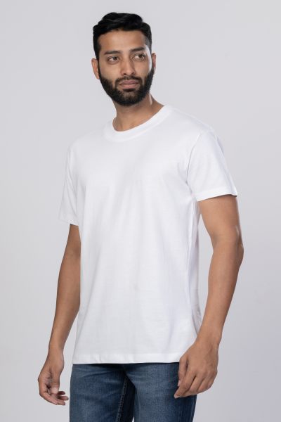 Shleviro Men's  Platinum White Solid Round Neck T-shirt