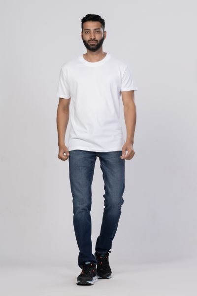 Shleviro Men's  Platinum White Solid Round Neck T-shirt