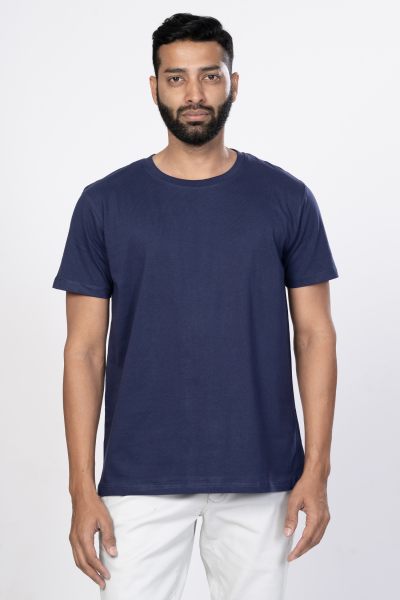 Shleviro Men~s Polar Lab Navy Blue Solid Round Neck T-shirt