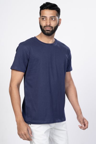 Shleviro Men's Polar Lab Navy Blue Solid Round Neck T-shirt