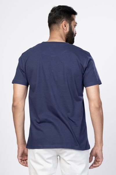 Shleviro Men's Polar Lab Navy Blue Solid Round Neck T-shirt