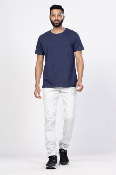 Shleviro Men's Polar Lab Navy Blue Solid Round Neck T-shirt