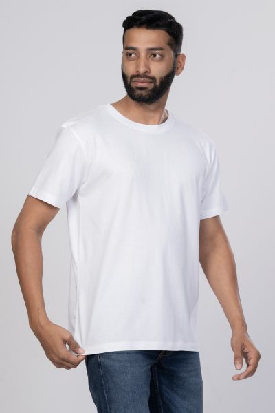 Shleviro Men's Polar Lab White Solid Round Neck T-shirt