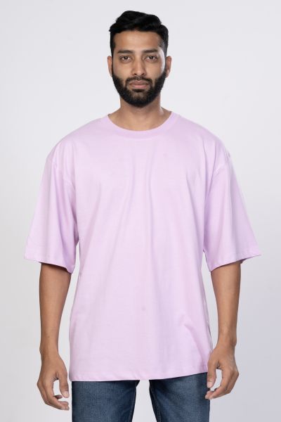 Shleviro Men~s Neo Lilac Solid Round Neck Oversized T-shirt