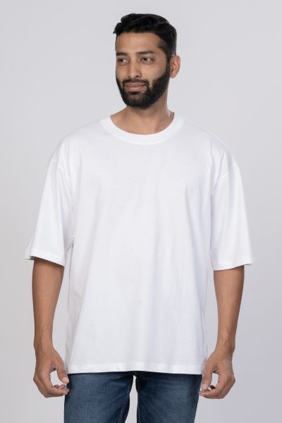 Shleviro Men s Neo White Solid Round Neck Oversized T shirt